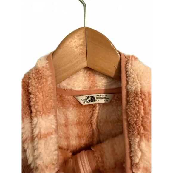 Girls Northface Pink Plaid Sherpa Fleece Jacket Large - Picture 4 of 5